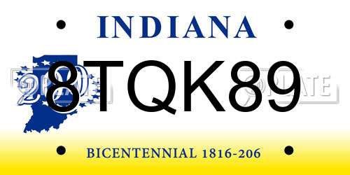 8TQK89 Indiana License Plate