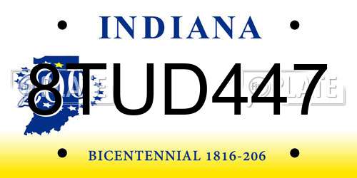 8TUD447 Indiana License Plate