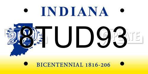 8TUD93 Indiana License Plate