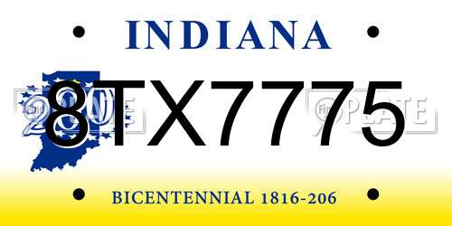 8TX7775 Indiana License Plate