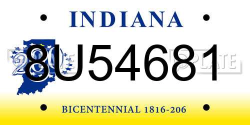 8U54681 Indiana License Plate