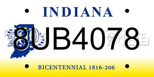 8UB4078 Indiana License Plate