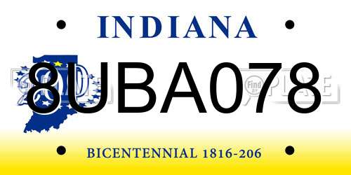 8UBA078 Indiana License Plate