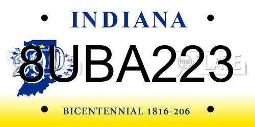 8UBA223 Indiana License Plate