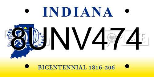 8UNV474 Indiana License Plate