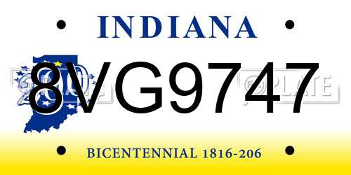 8VG9747 Indiana License Plate
