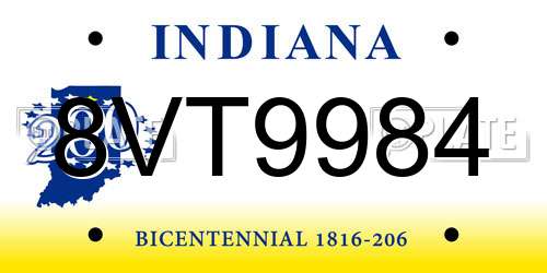 8VT9984 Indiana License Plate