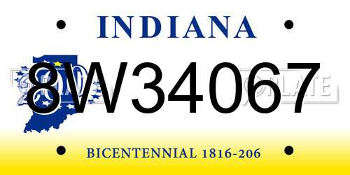 8W34067 Indiana License Plate