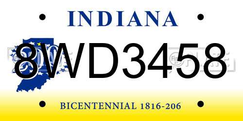8WD3458 Indiana License Plate