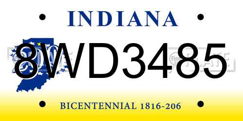 8WD3485 Indiana License Plate