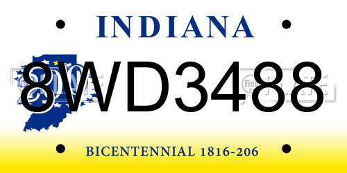 8WD3488 Indiana License Plate