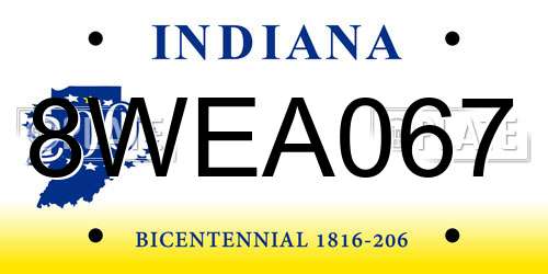 8WEA067 Indiana License Plate