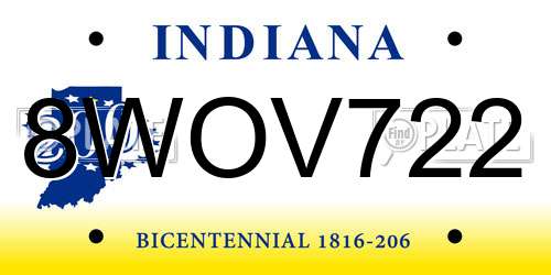 8WOV722 Indiana License Plate