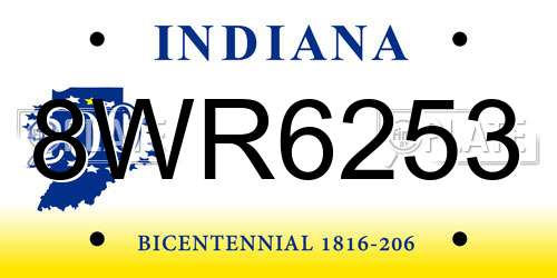 8WR6253 Indiana License Plate