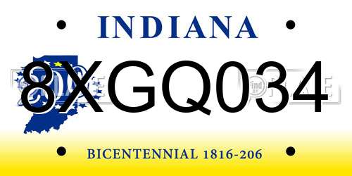 8XGQ034 Indiana License Plate
