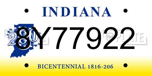 8Y77922 Indiana License Plate