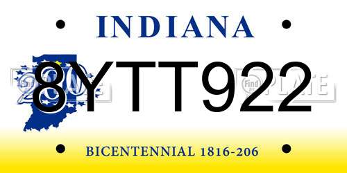 8YTT922 Indiana License Plate