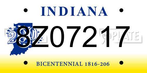8Z07217 Indiana License Plate