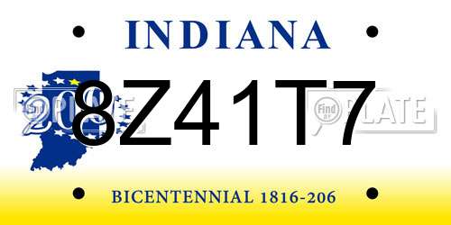 8Z41T7 Indiana License Plate