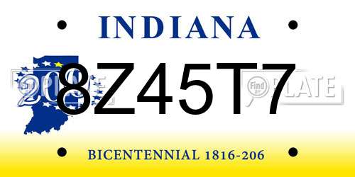 8Z45T7 Indiana License Plate