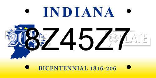 8Z45Z7 Indiana License Plate