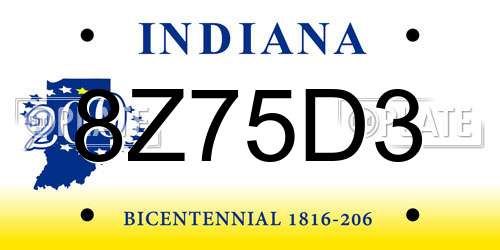 8Z75D3 Indiana License Plate