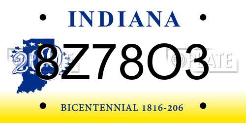 8Z78O3 Indiana License Plate