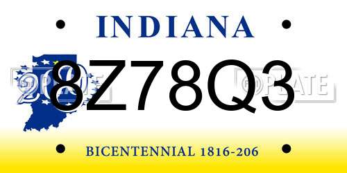 8Z78Q3 Indiana License Plate
