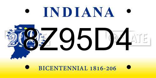 8Z95D4 Indiana License Plate