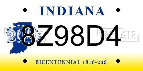 8Z98D4 Indiana License Plate