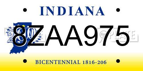 8ZAA975 Indiana License Plate