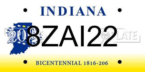 8ZAI22 Indiana License Plate