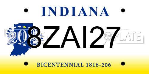 8ZAI27 Indiana License Plate