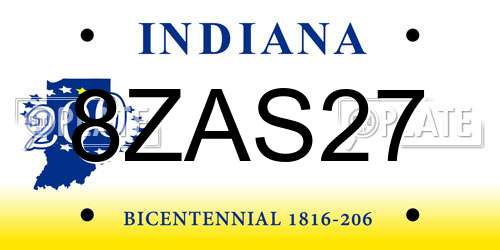 8ZAS27 Indiana License Plate
