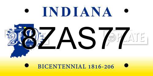 8ZAS77 Indiana License Plate