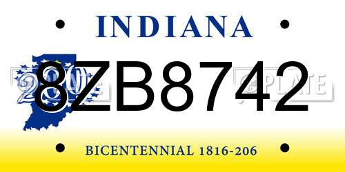 8ZB8742 Indiana License Plate