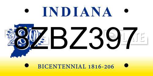 8ZBZ397 Indiana License Plate