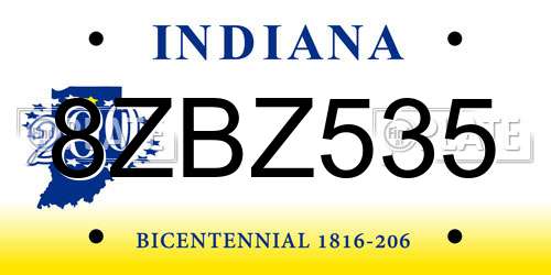 8ZBZ535 Indiana License Plate