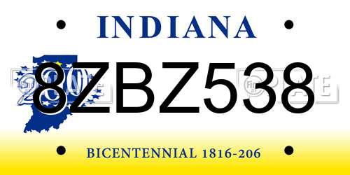 8ZBZ538 Indiana License Plate
