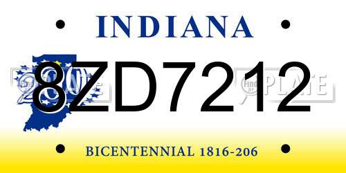 8ZD7212 Indiana License Plate
