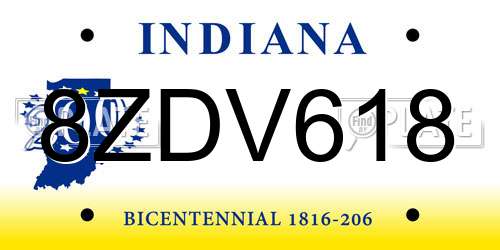 8ZDV618 Indiana License Plate