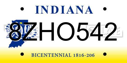 8ZHO542 Indiana License Plate