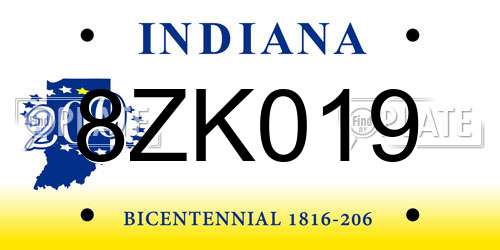 8ZK019 Indiana License Plate