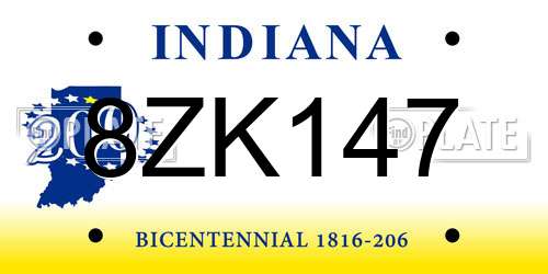 8ZK147 Indiana License Plate