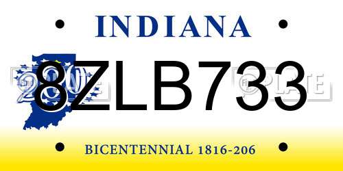 8ZLB733 Indiana License Plate