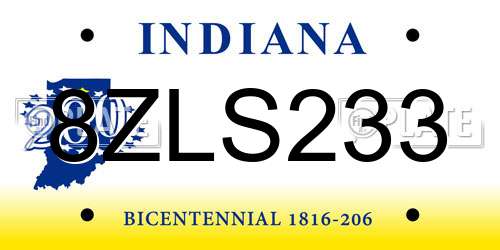 8ZLS233 Indiana License Plate