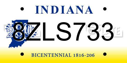8ZLS733 Indiana License Plate
