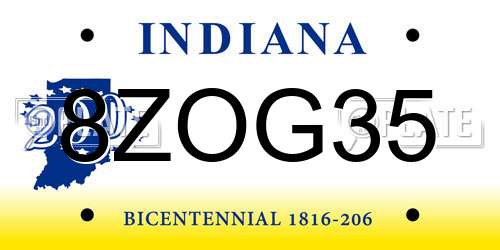 8ZOG35 Indiana License Plate
