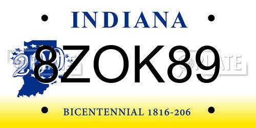8ZOK89 Indiana License Plate