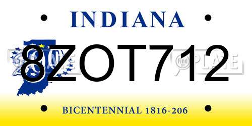 8ZOT712 Indiana License Plate